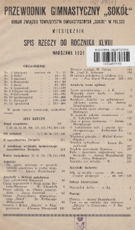 Przewodnik Gimnastyczny „Sokół” : organ Związku Towarzystw Gimnastycznych „Sokół” w Polsce. R.48 (1931), Spis rzeczy