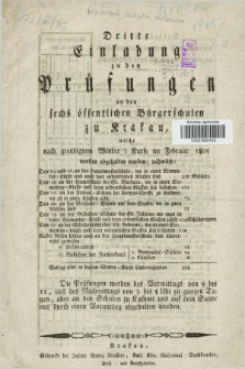 Dritte Einladung zu den Prüfungen an den Sechs Öffentlichen Bürgerschulen zu Krakau : welche nach Geendigten Winter-Kurse im Februar 1805