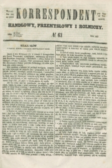 Korrespondent Handlowy, Przemysłowy i Rolniczy : wychodzi dwa razy na tydzień przy Gazecie Warszawskiej. 1853, № 63 (11 sierpnia)
