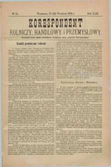 Korespondent Rolniczy, Handlowy i Przemysłowy : wychodzi jako pismo dodatkowe bezpłatne przy „Gazecie Warszawskiej”. R.43, № 31 (24 września 1894)