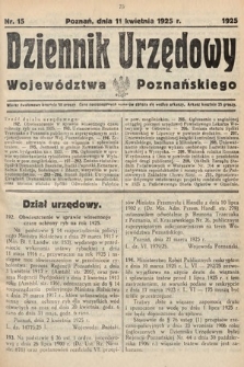 Dziennik Urzędowy Województwa Poznańskiego. 1925, nr 15