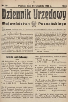 Dziennik Urzędowy Województwa Poznańskiego. 1925, nr 39