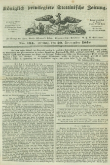 Königlich privilegirte Stettinische Zeitung. 1848, No. 194 (29 September) + dod.