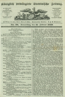 Königlich privilegirte Stettinische Zeitung. 1849, No. 39 (15 Februar) + dod.
