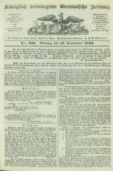 Königlich privilegirte Stettinische Zeitung. 1849, No. 216 (17 September) + dod.
