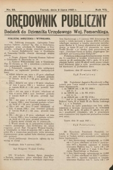Orędownik Publiczny : dodatek do Dziennika Urzędowego Województwa Pomorskiego. 1927, nr 22