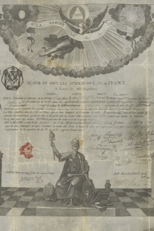 Dokument Loży Wielkiego Wschodu Francji poświadczający przynależność Hieronima Pomarnackiego do loży masońskiej