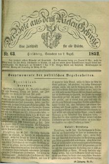 Der Bote aus dem Riesen-Gebirge : eine Zeitschrift für alle Stände. Jg.40, Nr. 63 (7 August 1852) + dod.