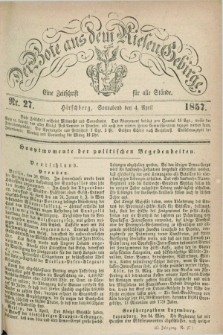 Der Bote aus dem Riesen-Gebirge : eine Zeitschrift für alle Stände. Jg.45, Nr. 27 (4 April 1857) + dod.