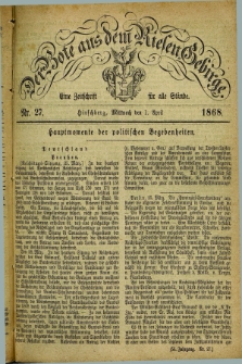 Der Bote aus dem Riesen-Gebirge : eine Zeitschrift für alle Stände. Jg.56, Nr. 27 (1 April 1868) + dod.