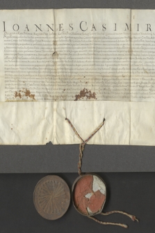 Dokument króla Jana Kazimierza potwierdzający prawa, przywileje i wolności Wieliczki