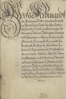 Dokument cesarza Ferdynanda III nadający szlachectwo Krzysztofowi Baumgartnerowi