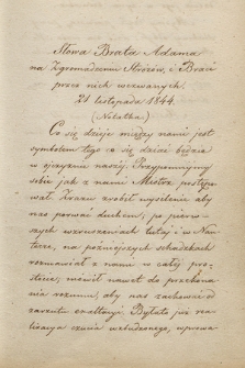 Przemówienia Adama Mickiewicza i Michała Chodźki przepisane przez Feliksa Wrotnowskiego