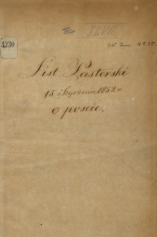 „List pasterski 15 stycznia 1852 r. o poście”