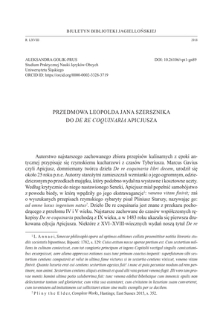 Preface of Leopold Jan Szersznik TO DE RE COQUINARIA By Apicius