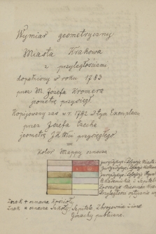 „Wymiar geometryczny miasta Krakowa z przyległościami, dopełniony w roku 1783 przez M. Józefa Kromera, jeometrę przysięgłego”