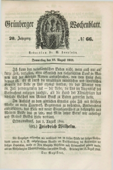 Gruenberger Wochenblatt. Jg.20, №. 66 (15 August 1844)