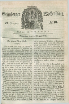 Gruenberger Wochenblatt. Jg.22, №. 13 (12 Februar 1846) + dod.