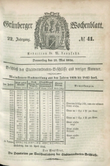 Gruenberger Wochenblatt. Jg.22, №. 41 (21 Mai 1846) + dod.