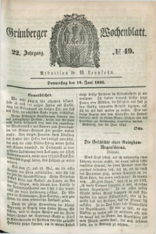Gruenberger Wochenblatt. Jg.22, №. 49 (18 Juni 1846) + dod.