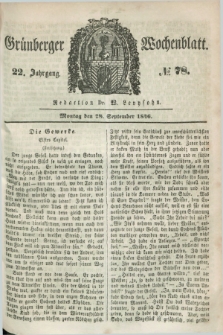 Gruenberger Wochenblatt. Jg.22, №. 78 (28 September 1846) + dod.