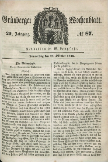 Gruenberger Wochenblatt. Jg.22, №. 87 (29 Oktober 1846) + dod.