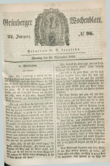 Gruenberger Wochenblatt. Jg.22, №. 96 (30 November 1846)