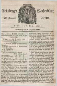 Gruenberger Wochenblatt. Jg.22, №. 99 (10 Dezember 1846) + dod.