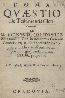Qvæstio De Testamentis Clericorum