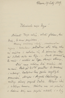 Listy Mieczysława Pawlikowskiego. T. 12, Listy do żony, Heleny z Dzieduszyckich Pawlikowskiej z roku 1889