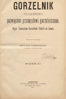Gorzelnik : organ Towarzystwa Gorzelników Polskich we Lwowie. R. 11, 1898, Spis Rzeczy