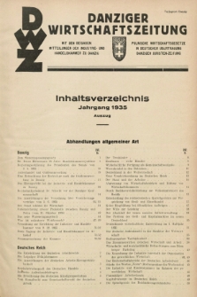 Danziger Wirtschaftszeitung. Jg.16, Inhaltsverzeichnis Jahrgang 1935