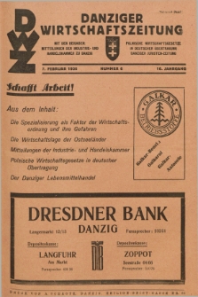 Danziger Wirtschaftszeitung. Jg.16, Nr. 6 (7 Februar 1936) + dod.