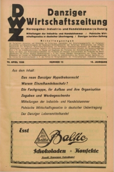 Danziger Wirtschaftszeitung. Jg.16, Nr. 15 (10 April 1936) + wkładka