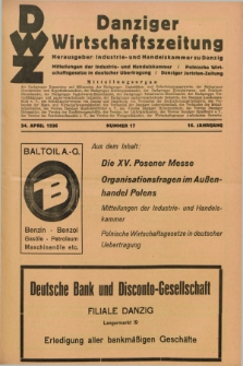 Danziger Wirtschaftszeitung. Jg.16, Nr. 17 (24 April 1936) + wkładka