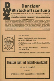 Danziger Wirtschaftszeitung. Jg.16, Nr. 39 (25 September 1936)