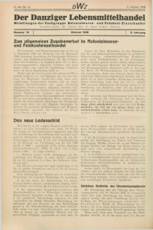 Der Danziger Lenbensmittelhandel : Mitteilungen der Fachgruppe Kolonialwaren- und Feinkost-Einzelhandel. Jg.3, Nr. 10 (9 Oktober 1936)