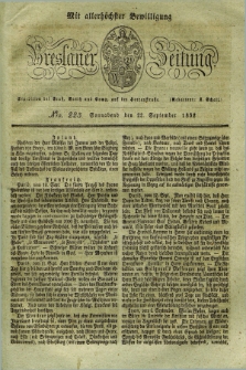 Breslauer Zeitung : mit allerhöchster Bewilligung. 1832, Nro. 223 (22 September) + dod.