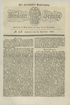 Breslauer Zeitung : mit allerhöchster Bewilligung. 1833, No. 216 (14 September) + dod.