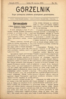 Gorzelnik : organ poświęcony polskiemu przemysłowi gorzelniczemu. R. 17, 1904, nr 12
