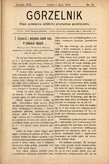 Gorzelnik : organ poświęcony polskiemu przemysłowi gorzelniczemu. R. 17, 1904, nr 13