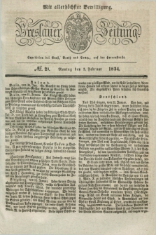 Breslauer Zeitung : mit allerhöchster Bewilligung. 1834, №. 28 (3 Februar) + dod.
