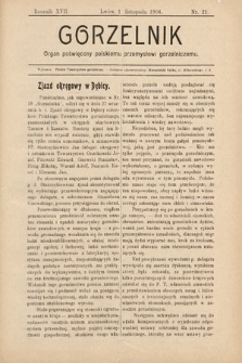 Gorzelnik : organ poświęcony polskiemu przemysłowi gorzelniczemu. R. 17, 1904, nr 21
