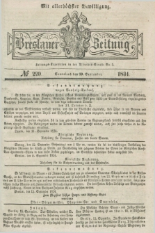 Breslauer Zeitung : mit allerhöchster Bewilligung. 1834, №. 220 (20 September) + dod.