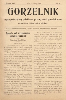 Gorzelnik : organ poświęcony polskiemu przemysłowi gorzelniczemu. R. 21, 1908, nr 4