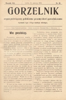 Gorzelnik : organ poświęcony polskiemu przemysłowi gorzelniczemu. R. 21, 1908, nr 12