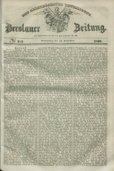 Breslauer Zeitung : mit allerhöchster Bewilligung. 1839, No. 213 (12 September) + dod.