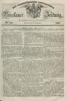 Breslauer Zeitung : mit allerhöchster Bewilligung. 1847, № 217 (17 September) + dod.