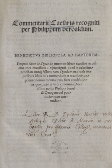Commentarii Caesaris recogniti per Philippum Beroaldum