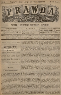 Prawda : tygodnik polityczny, społeczny i literacki. 1888, nr 5